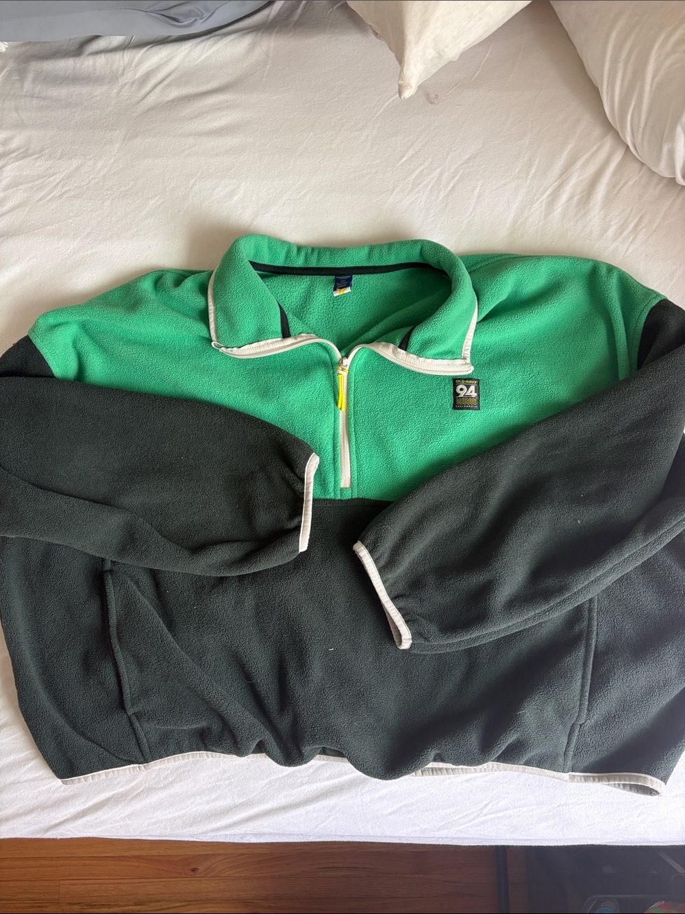 Old Navy Two-Tone Green and Dark Gray Fleece Half-Zip Sweater
